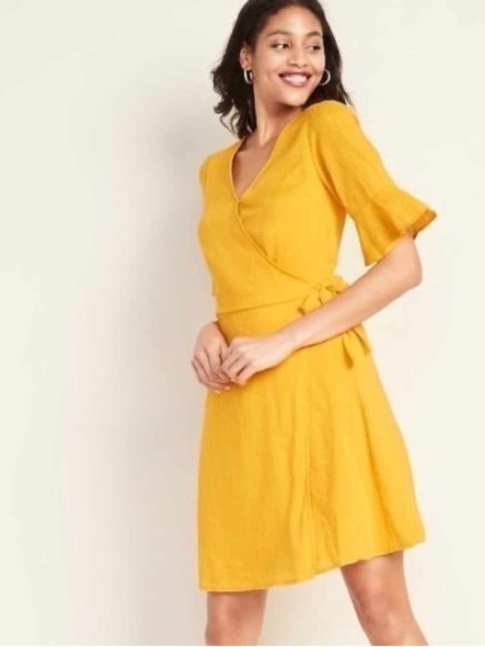 Old Navy Wrap-Style Short Dress in Mustard Yellow